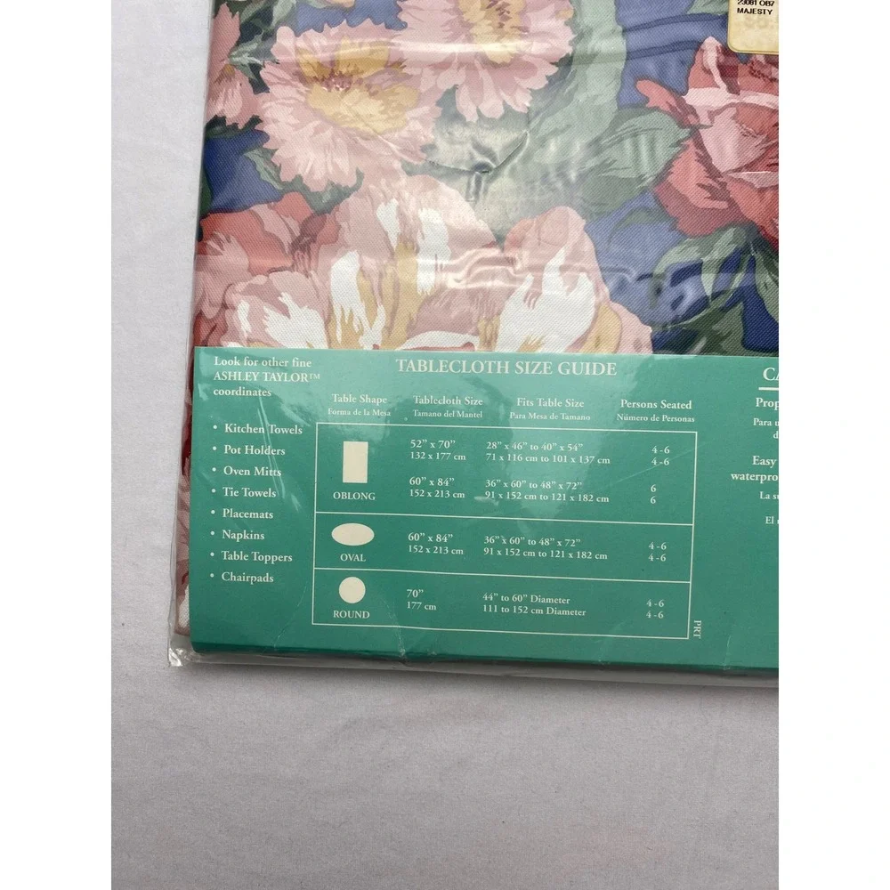 Ashley Taylor Concepts‎ Flannel Backed Vinyl Oblong Tablecloth Floral Blue 52x70